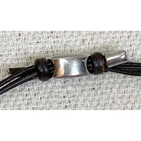 Fossil Rhinestone Pavé Silver Tone Beads on Leather Cord Adjustable Bracelet - Picture 3 of 4